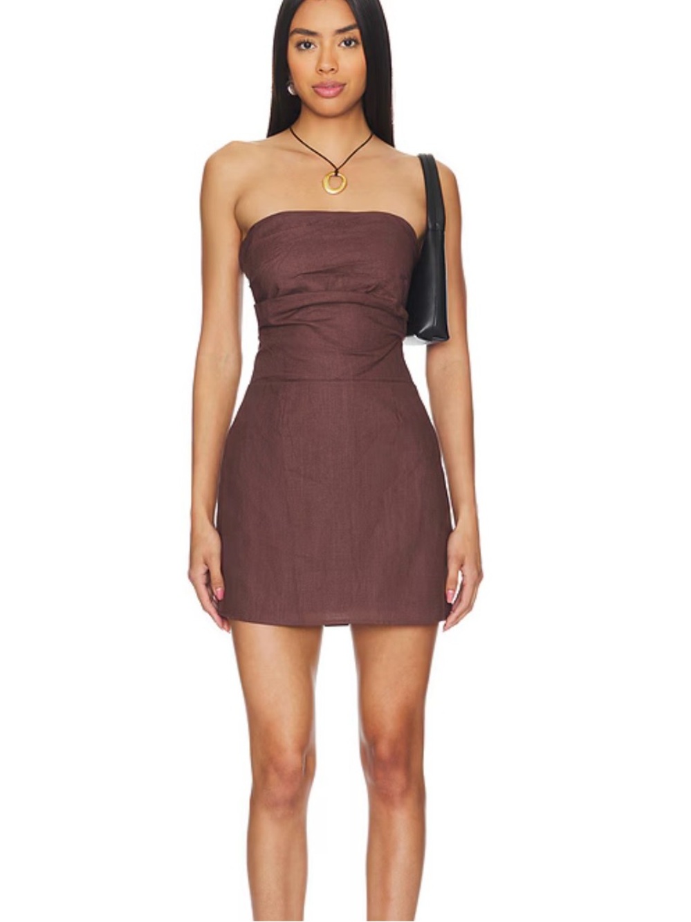 Romi Linen Dress Size Large Chocolate Brown Strapless Ruched Back‎ Zip NWT